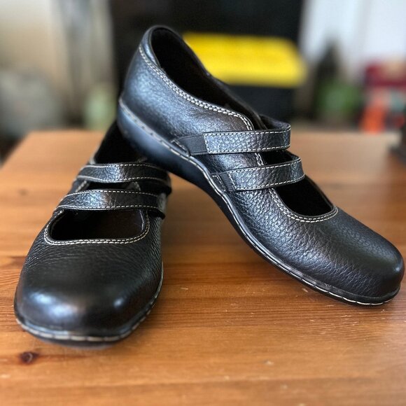 Clarks Bendables Mandy May Double Strap Mary Janes Black Leather Womens Size 7.5 - Picture 2 of 11